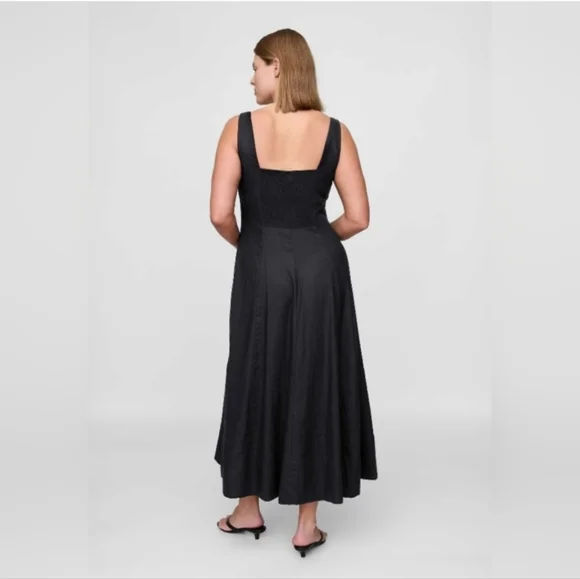 Gap Linen-Blend Square-Neck Maxi Dress Black NWT - Picture 3 of 5
